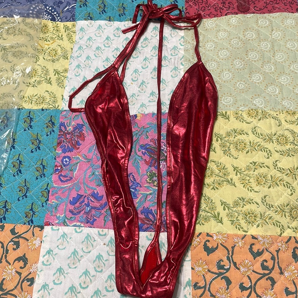 Red one piece swimsuit